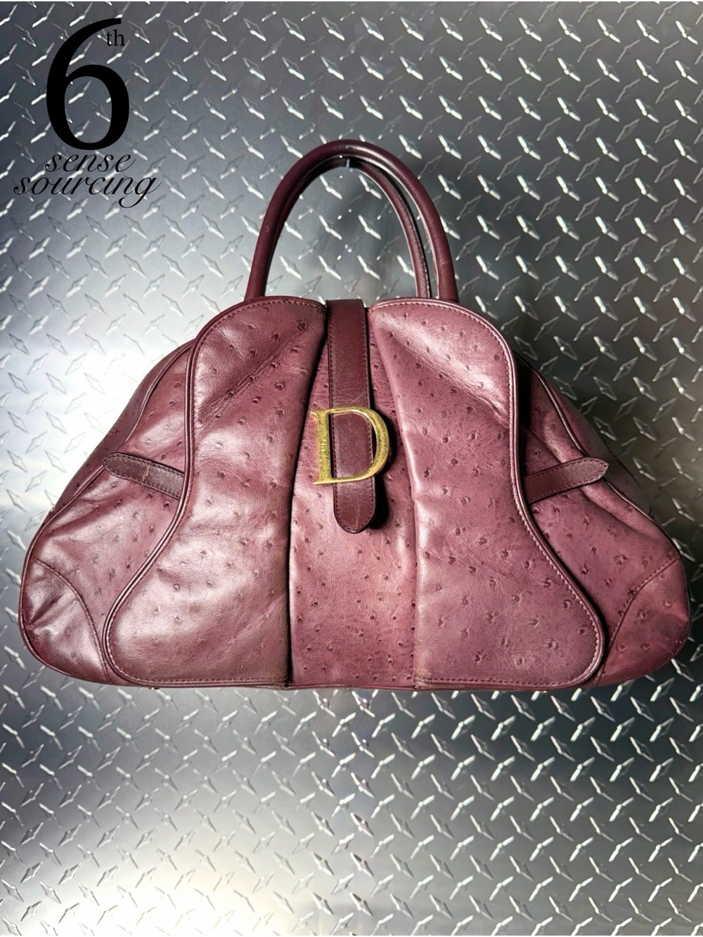 Christian Dior Vintage Ostrich Double Saddle Bowler Bag in Purple - Picture 1 of 14
